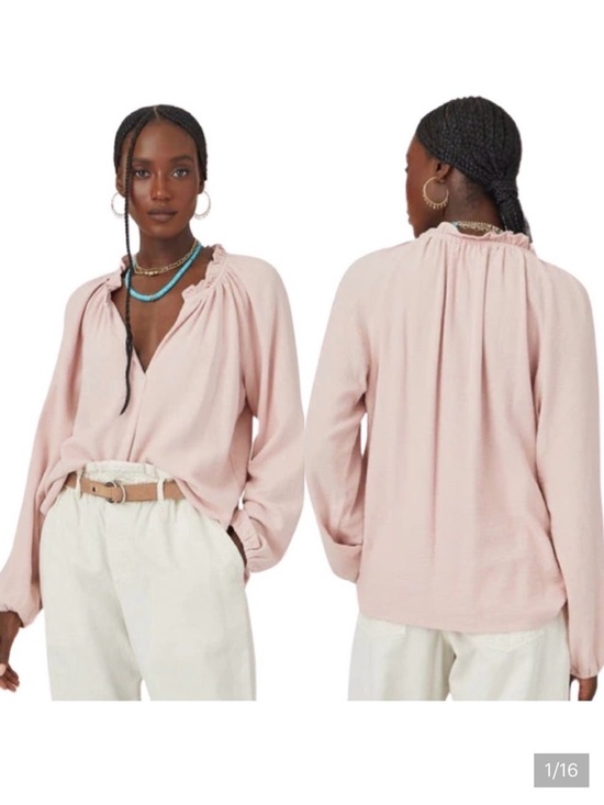 XiRENA Tops - XIRENA Camila Crepe Top Rosefinch Pale Pink V-Neck Long Sleeve Loose Fit Size SM
